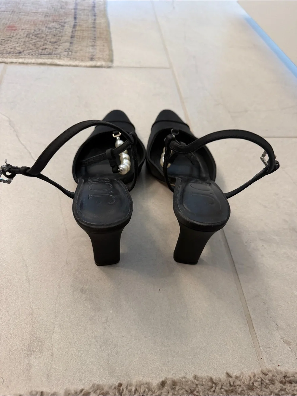 J crew Jules pearl t strap satin heels made in Spain